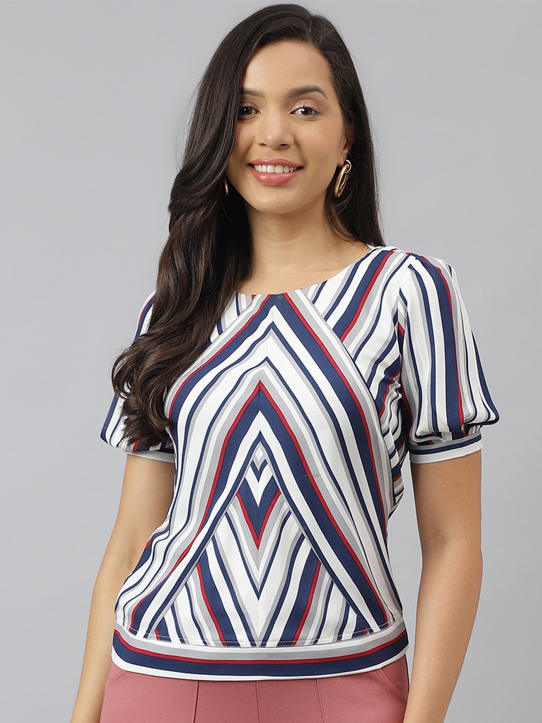 

Latin Quarters Striped Puff Sleeves Top, Blue