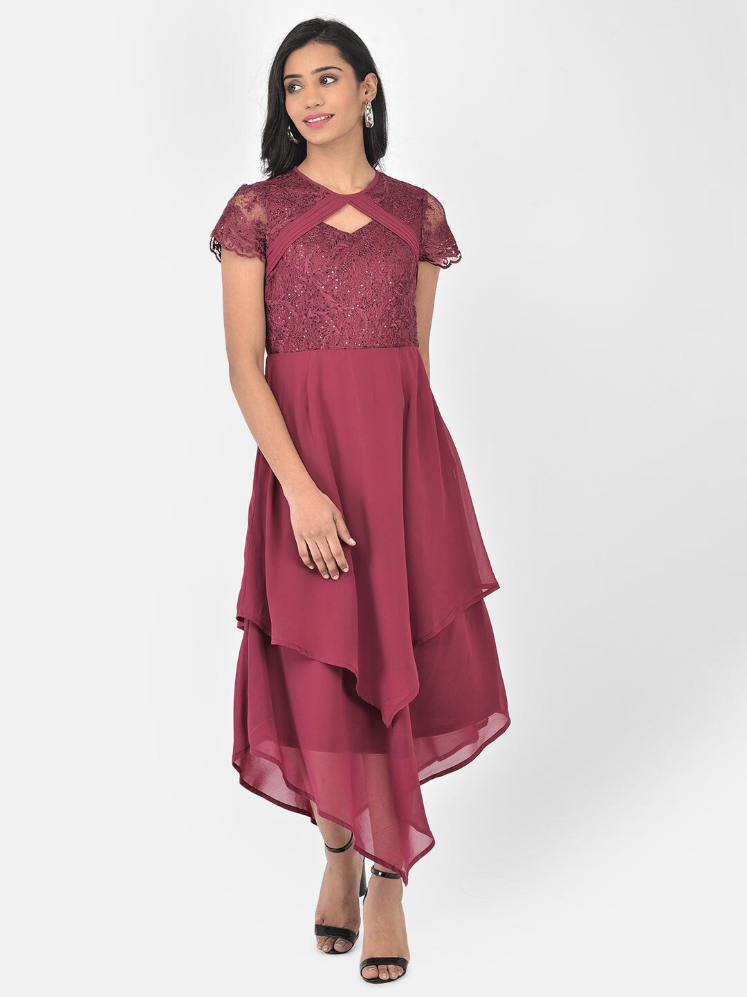 

Latin Quarters Floral Embroidered Fit & Flare Midi Dress, Maroon