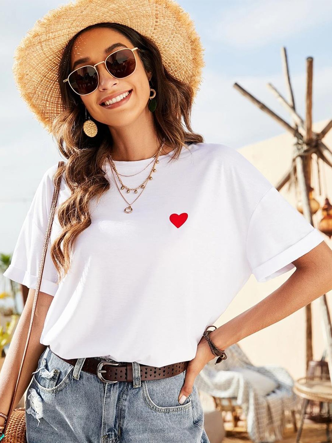 

Kotty Round Neck Oversize Cotton T-shirt, White