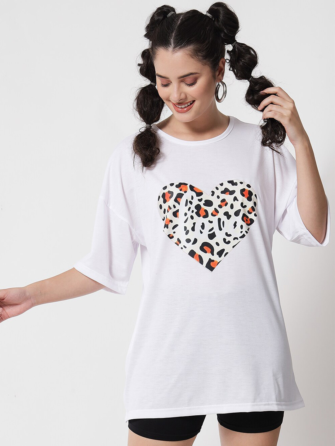 

Kotty Animal Printed Loose Cotton T-shirt, White