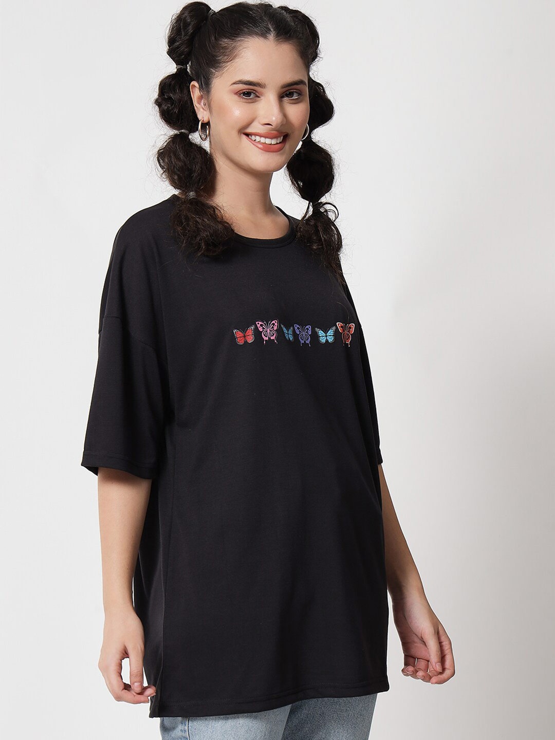 

Kotty Conversational Printed Oversize Cotton T-shirt, Black