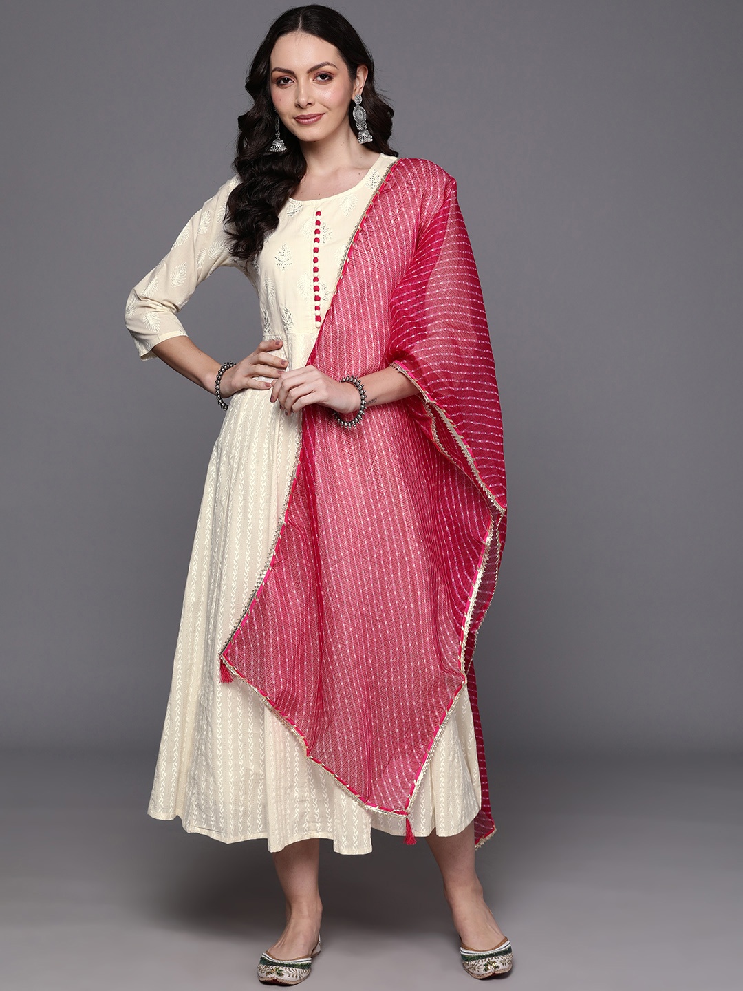 

Indo Era Floral A-Line Maxi Dress, White