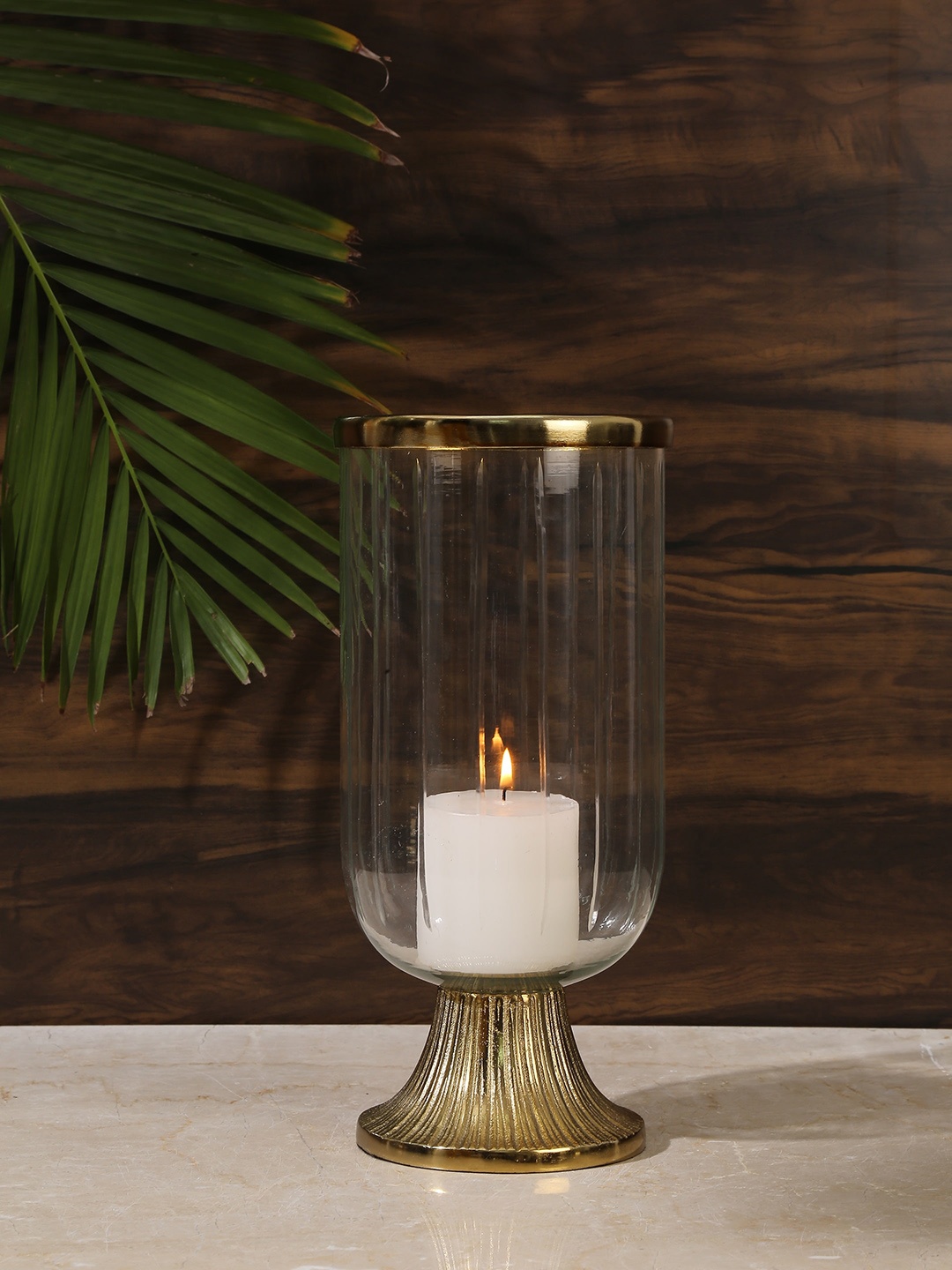 

Amoliconcepts Gold-Toned & Transparent Textured Glass Candle Holder