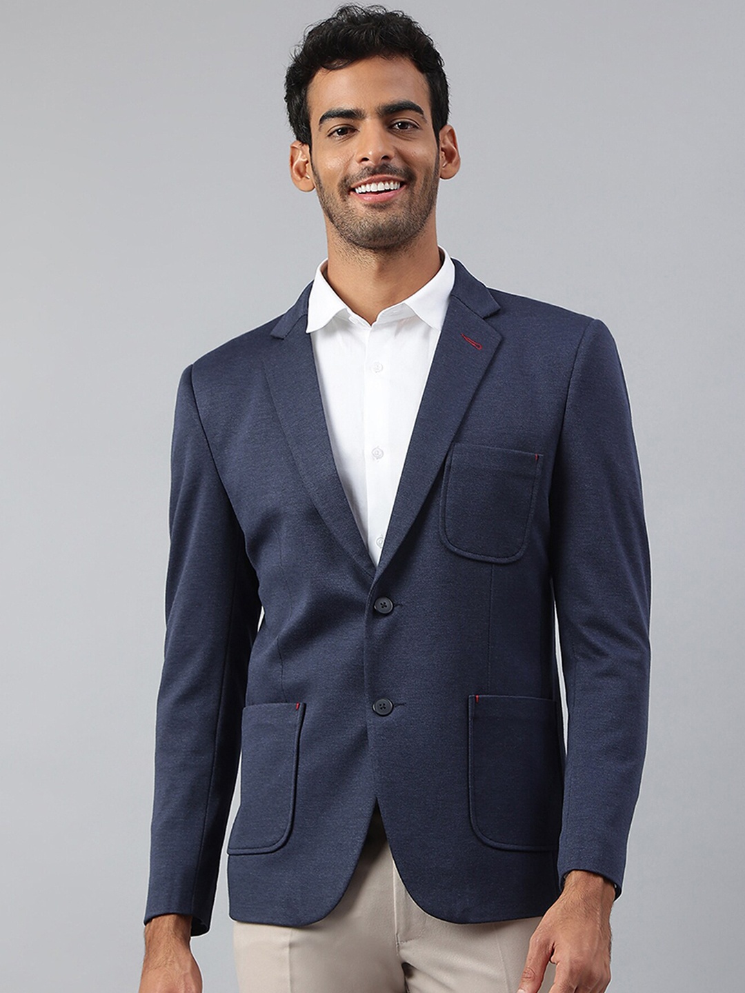 

MR BUTTON Slim-Fit Single-Breasted Formal Blazers, Navy blue