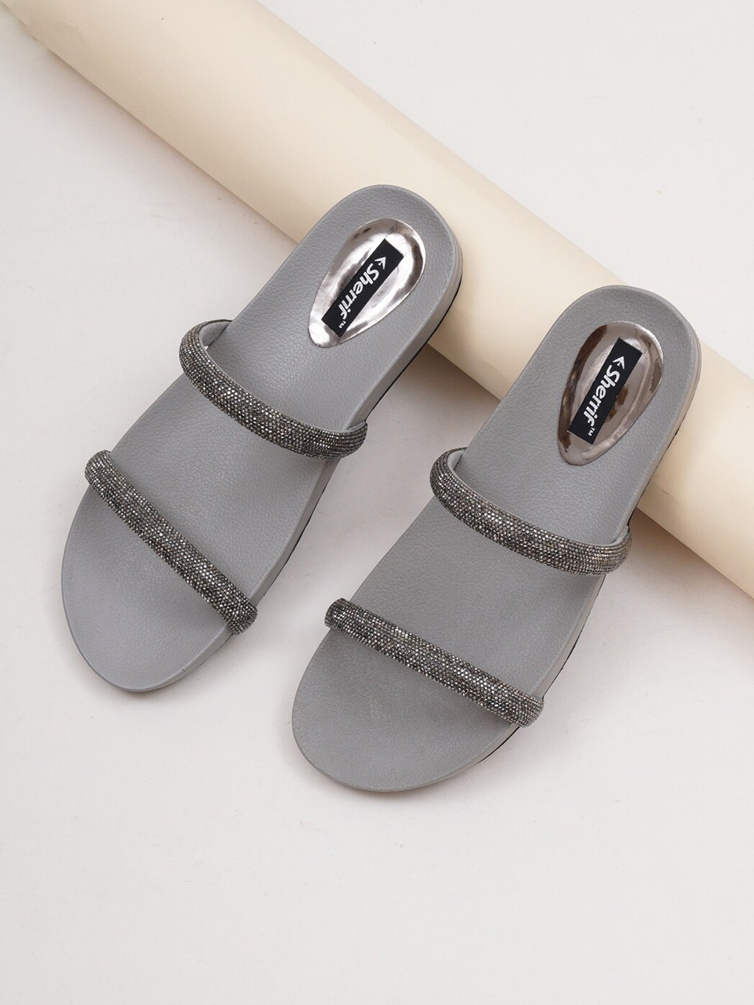 

Sherrif Shoes Women Embellished Open Toe Flats, Grey