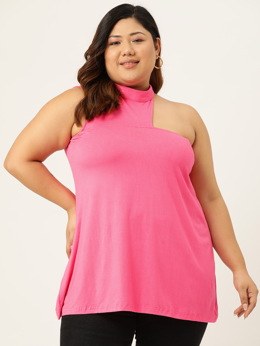 

theRebelinme Solid Plus Size Longline Top, Pink