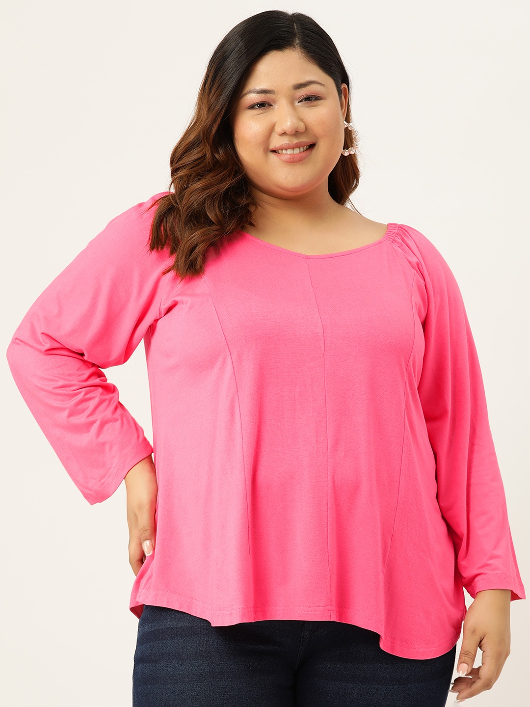 

theRebelinme Solid Plus Size Longline Top, Pink
