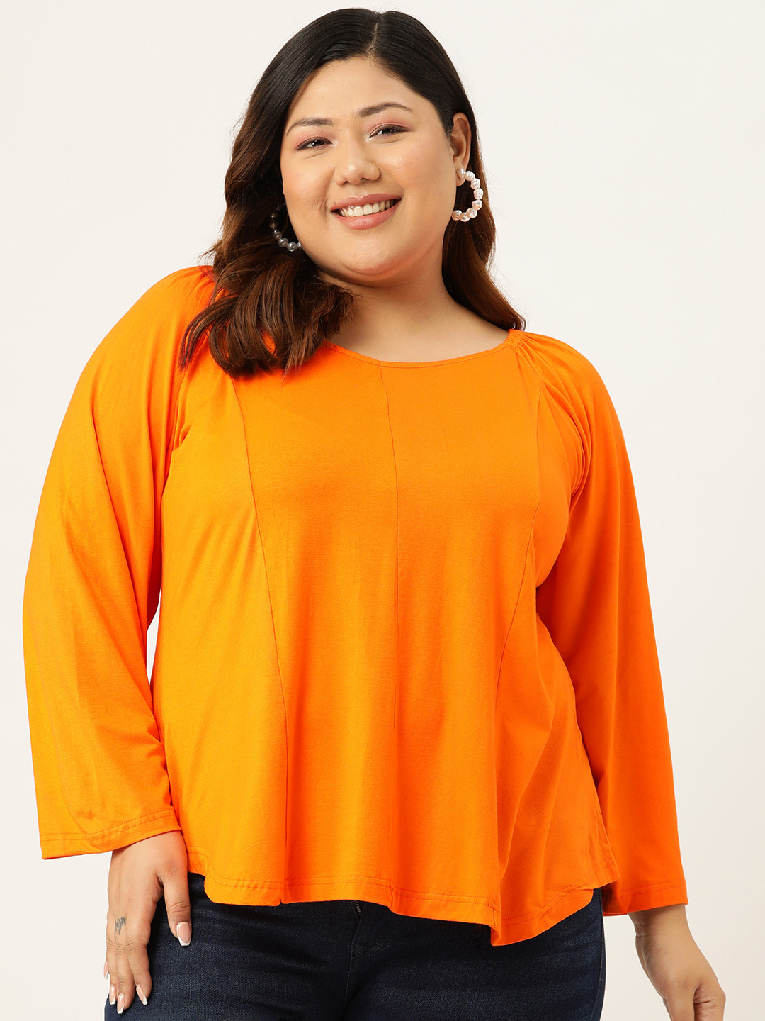 

theRebelinme Solid Plus Size Longline Top, Orange