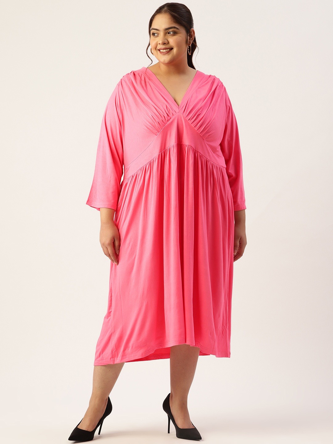 

theRebelinme Plus Size A-Line Midi Dress, Pink