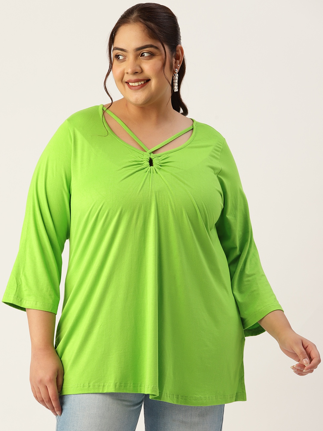 

theRebelinme Plus Size Keyhole Neck Longline Top, Green