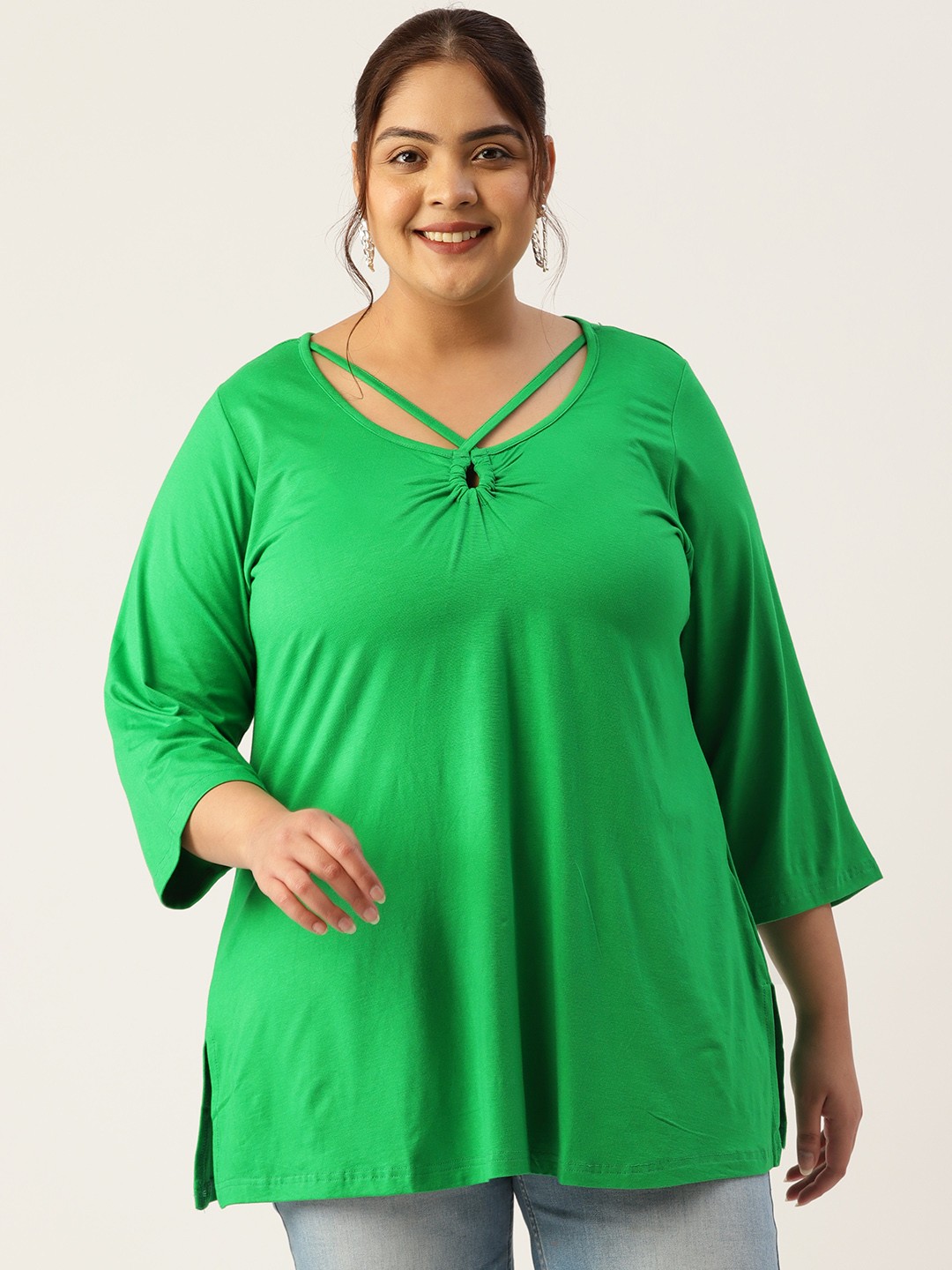 

theRebelinme Plus Size Keyhole Neck Longline Top, Green