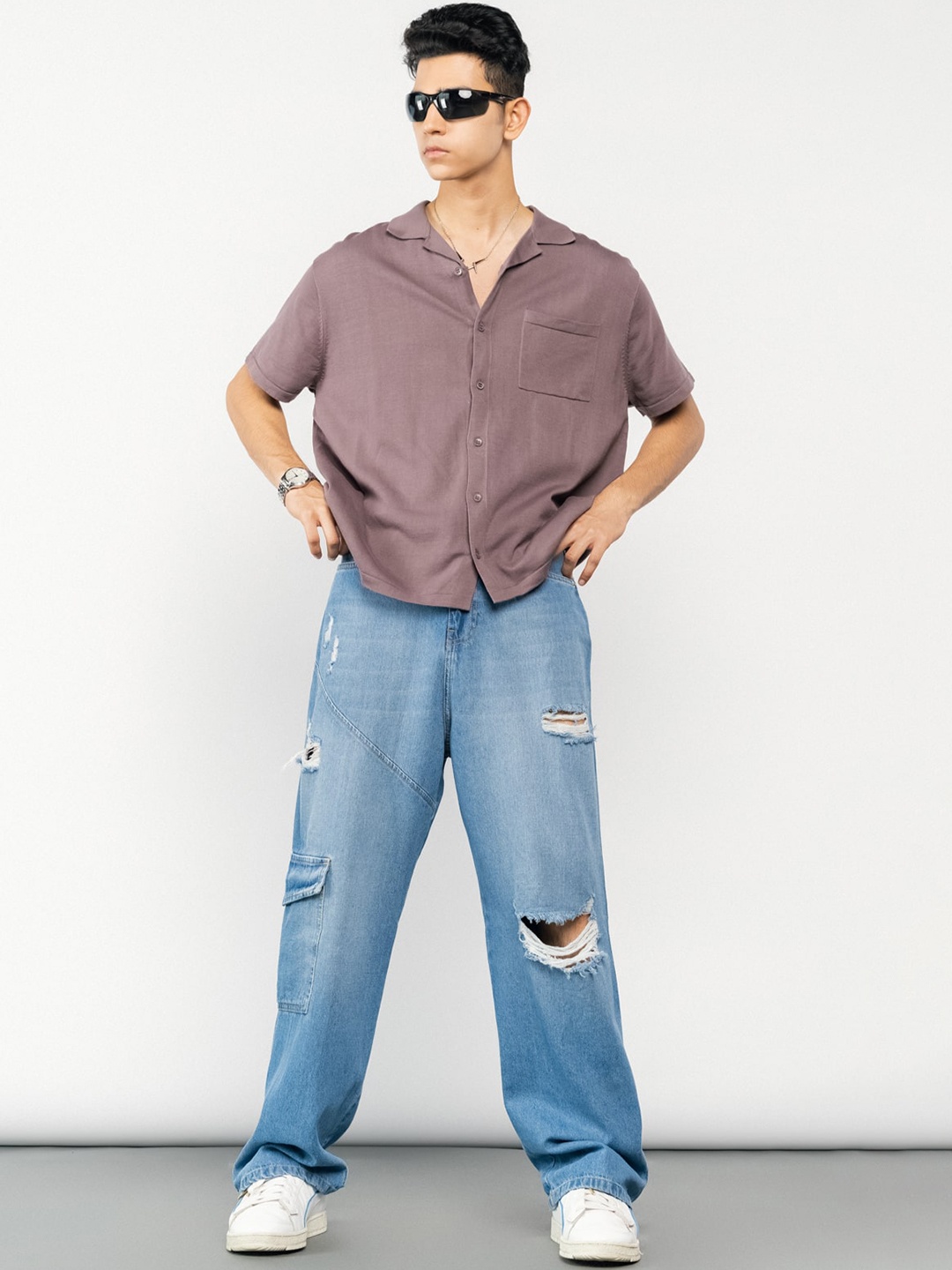 

FREAKINS Men Straight Fit Pure Cotton Highly Distressed High-Rise Jeans, Blue