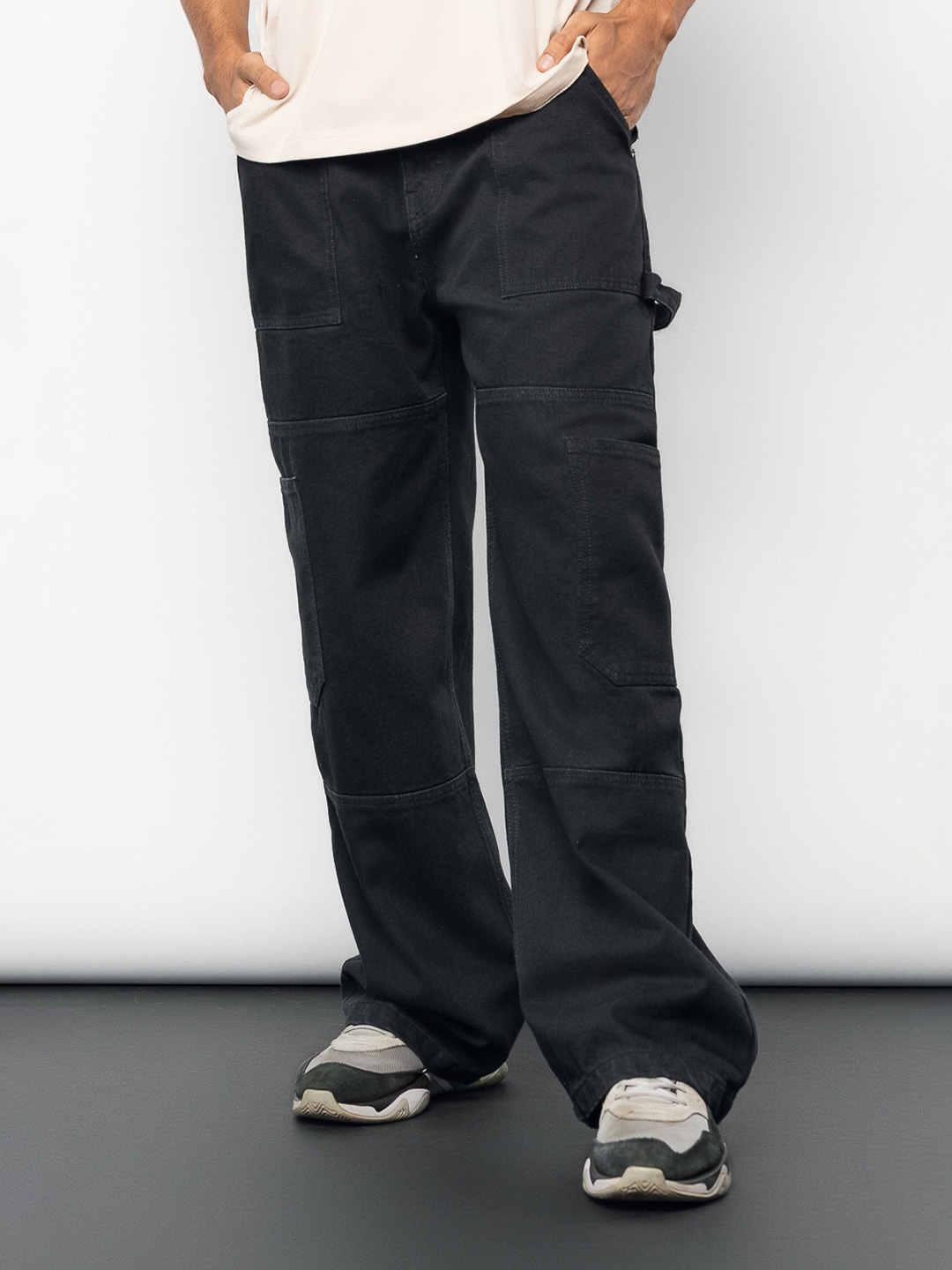 

FREAKINS Men Bootcut High-Rise Pure Cotton Jeans, Black