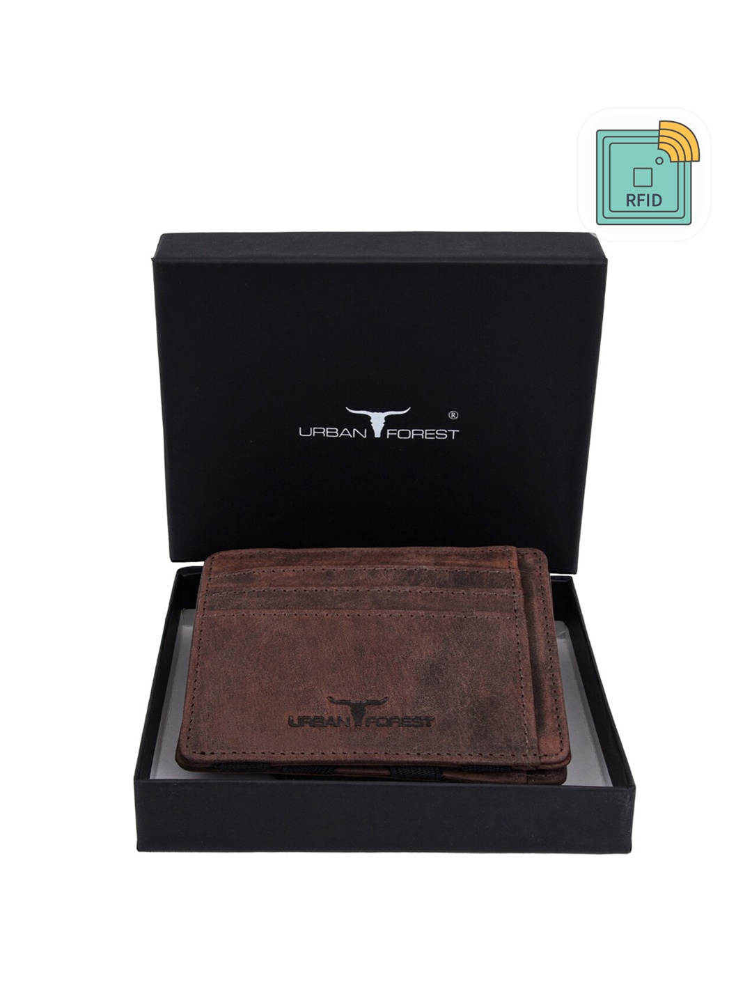 

URBAN FOREST Men Leather Rfid Blocking Two Fold Wallet, Brown