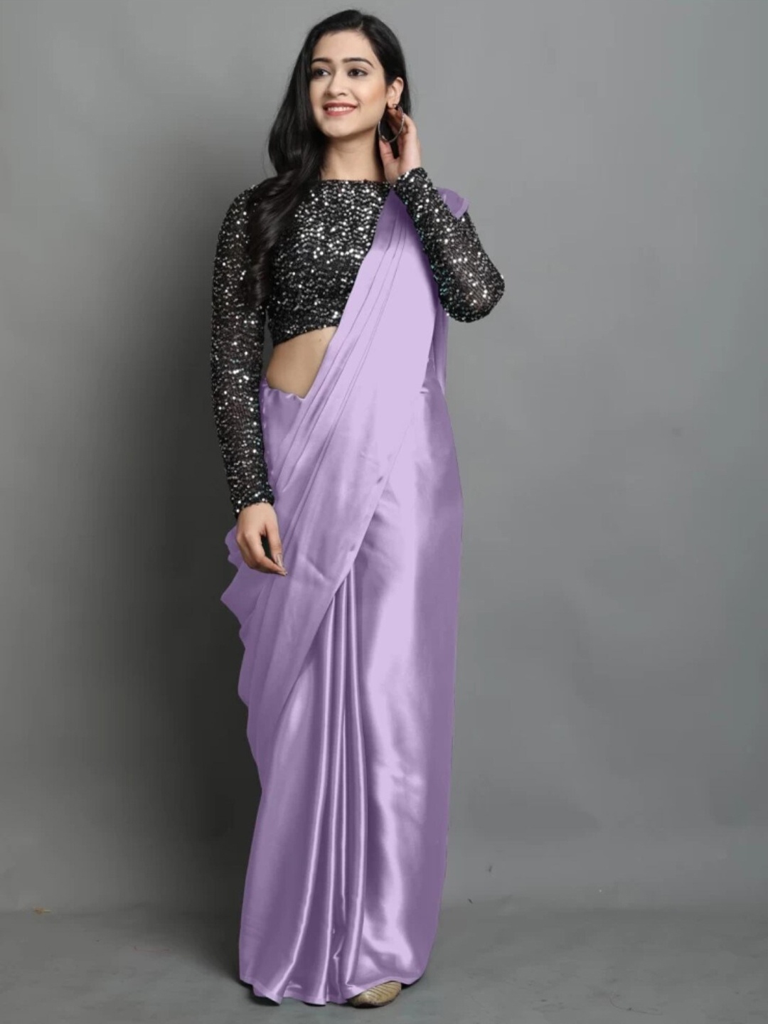 

ORUS Solid Satin Saree With Blouse Piece, Violet