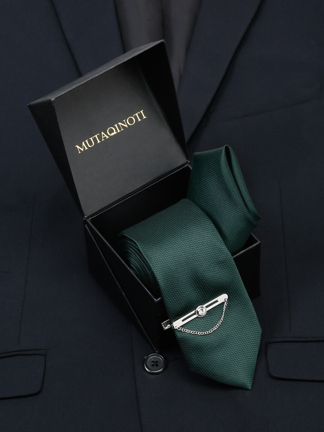 MUTAQINOTI Men Silk Blend Necktie Accessory Gift Set, Green