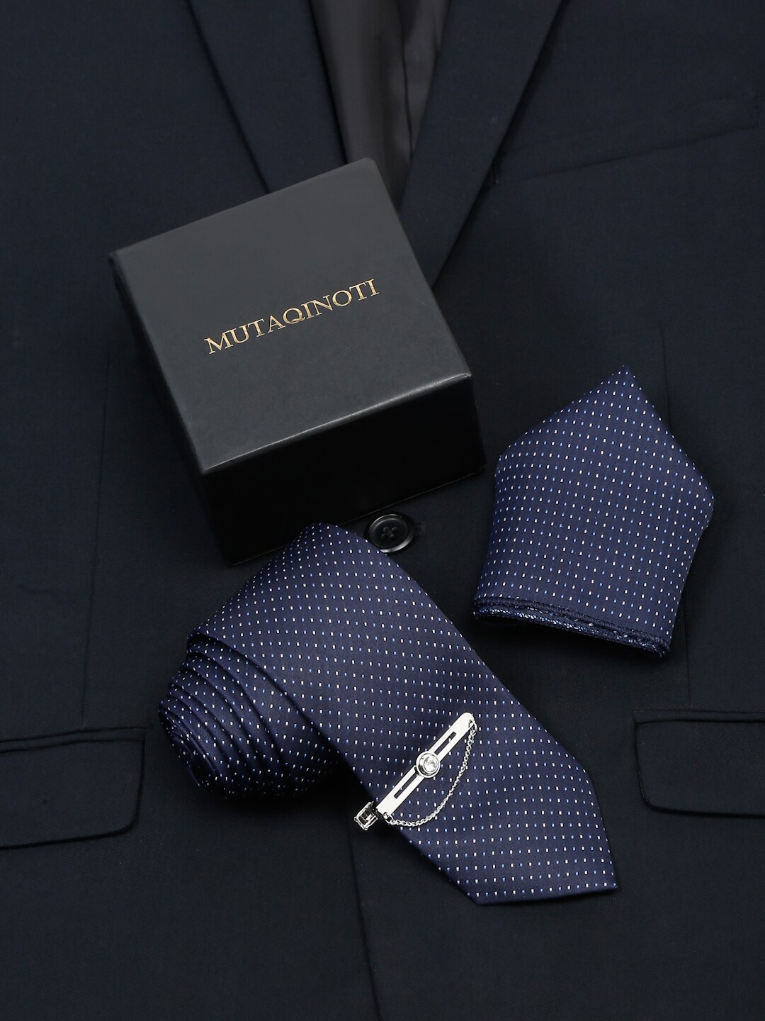 

MUTAQINOTI Men Printed Skinny Tie Gift Set, Blue