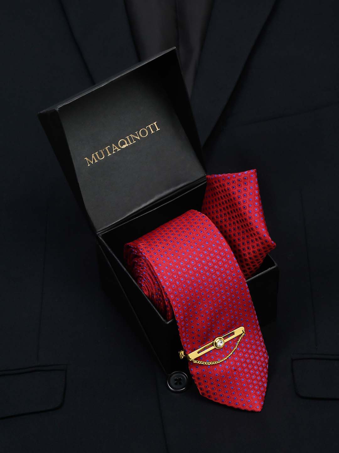 

MUTAQINOTI Men Silk Necktie Accessory Gift Set, Red