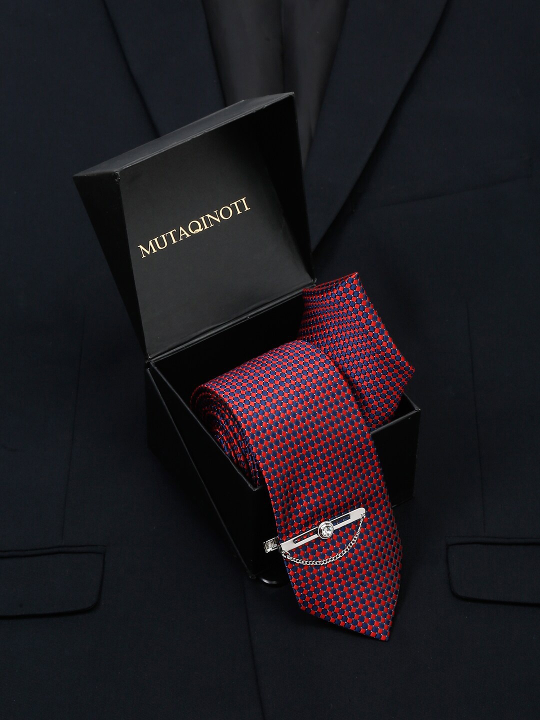 

MUTAQINOTI Men Silk Necktie Accessory Gift Set, Red