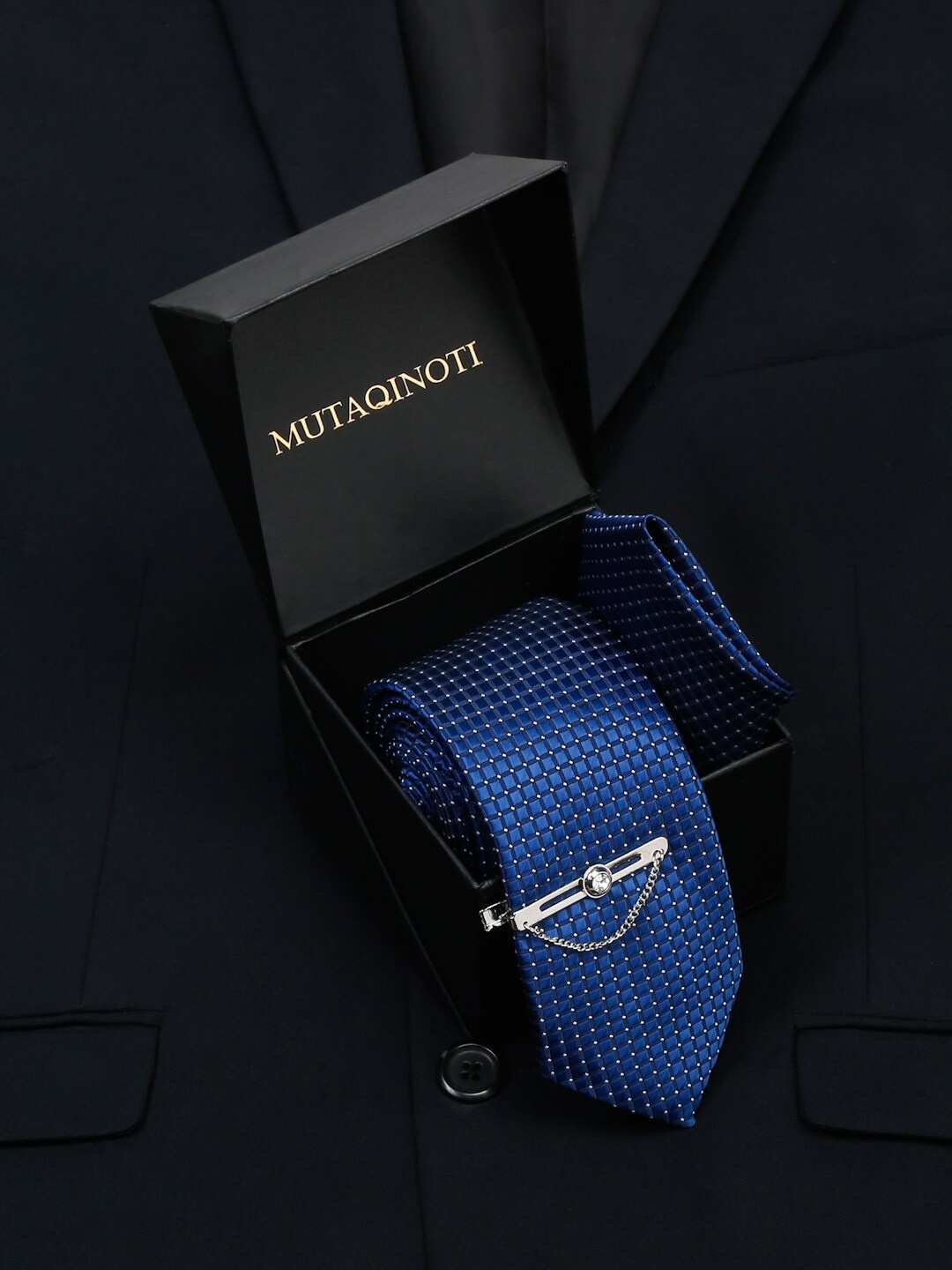 

MUTAQINOTI Men Silk Blend Necktie Accessory Gift Set, Blue