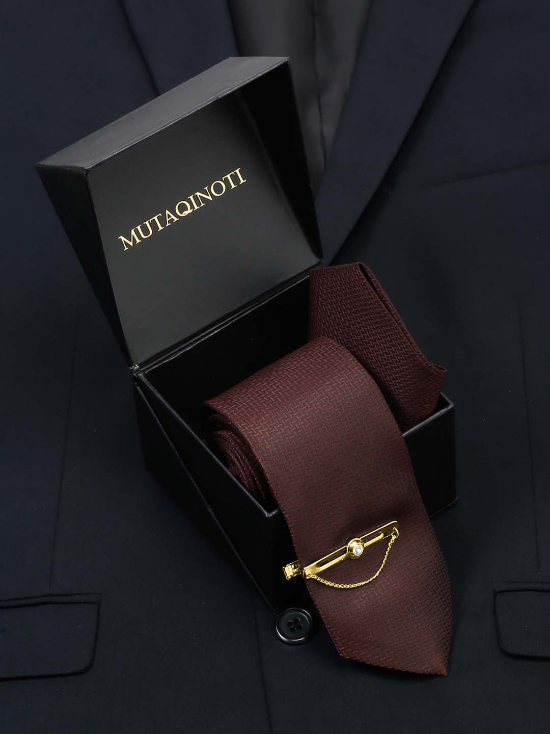 

MUTAQINOTI Men Silk Necktie Accessory Gift Set, Brown