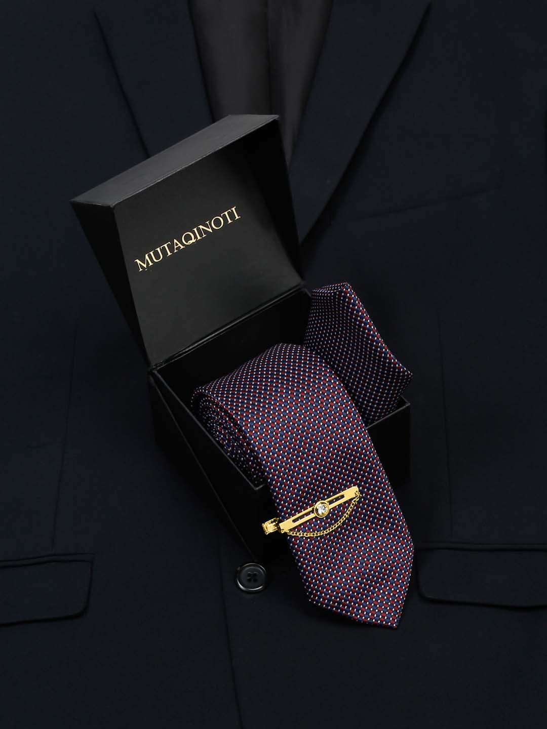 

MUTAQINOTI Men Silk Necktie Accessory Gift Set, Maroon