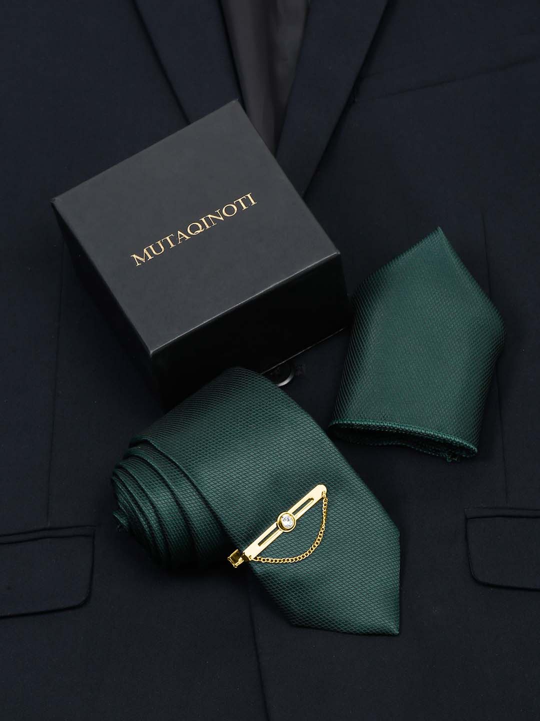 

MUTAQINOTI Men Silk Necktie Accessory Gift Set, Green