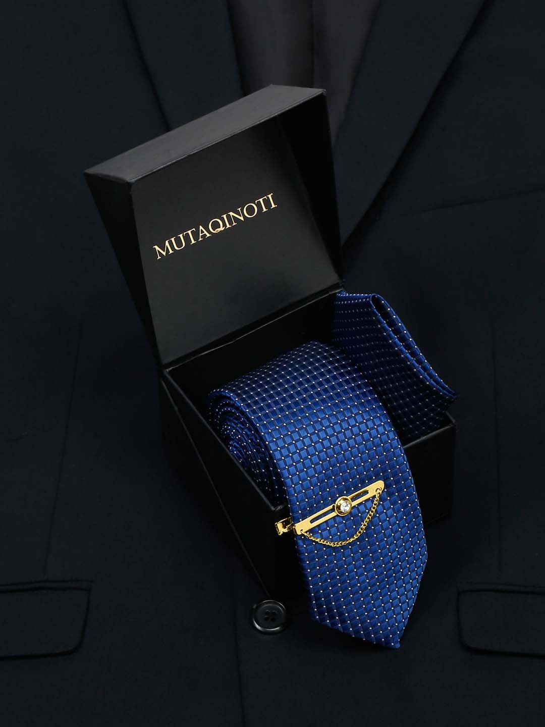 MUTAQINOTI Men Silk Necktie Accessory Gift Set, Blue