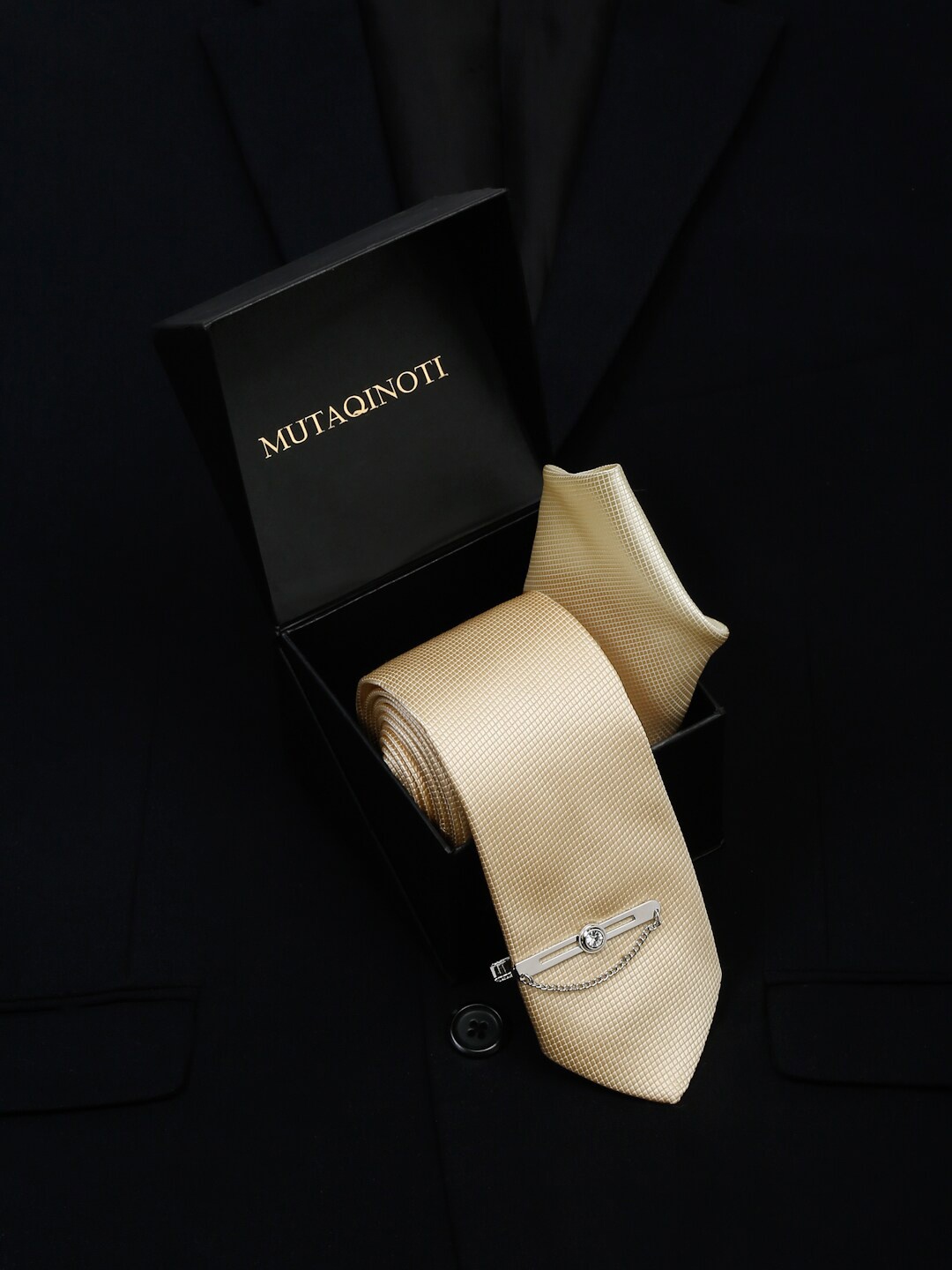 

MUTAQINOTI Men Silk Necktie Accessory Gift Set, Cream