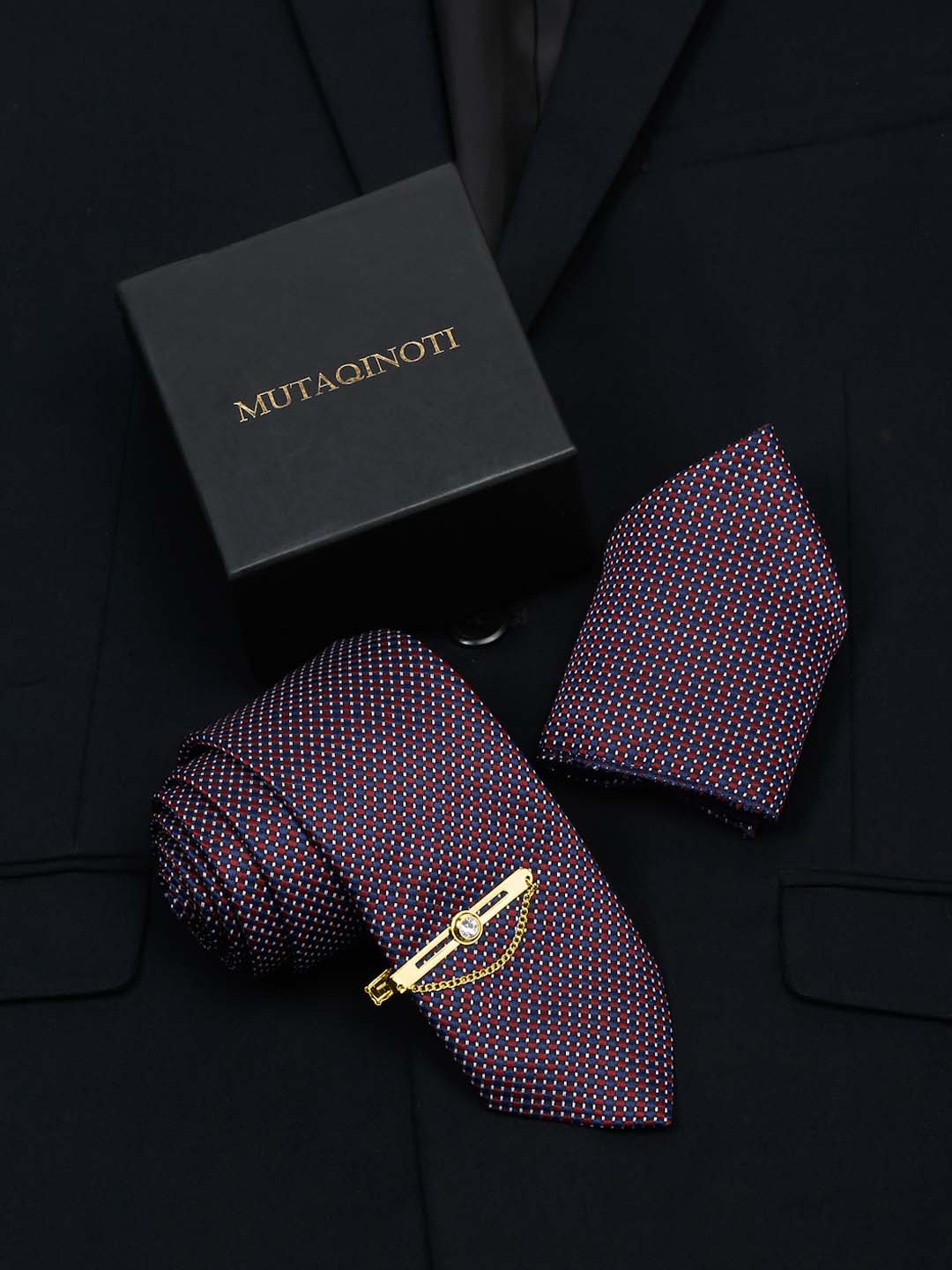 

MUTAQINOTI Men Silk Necktie Accessory Gift Set, Maroon