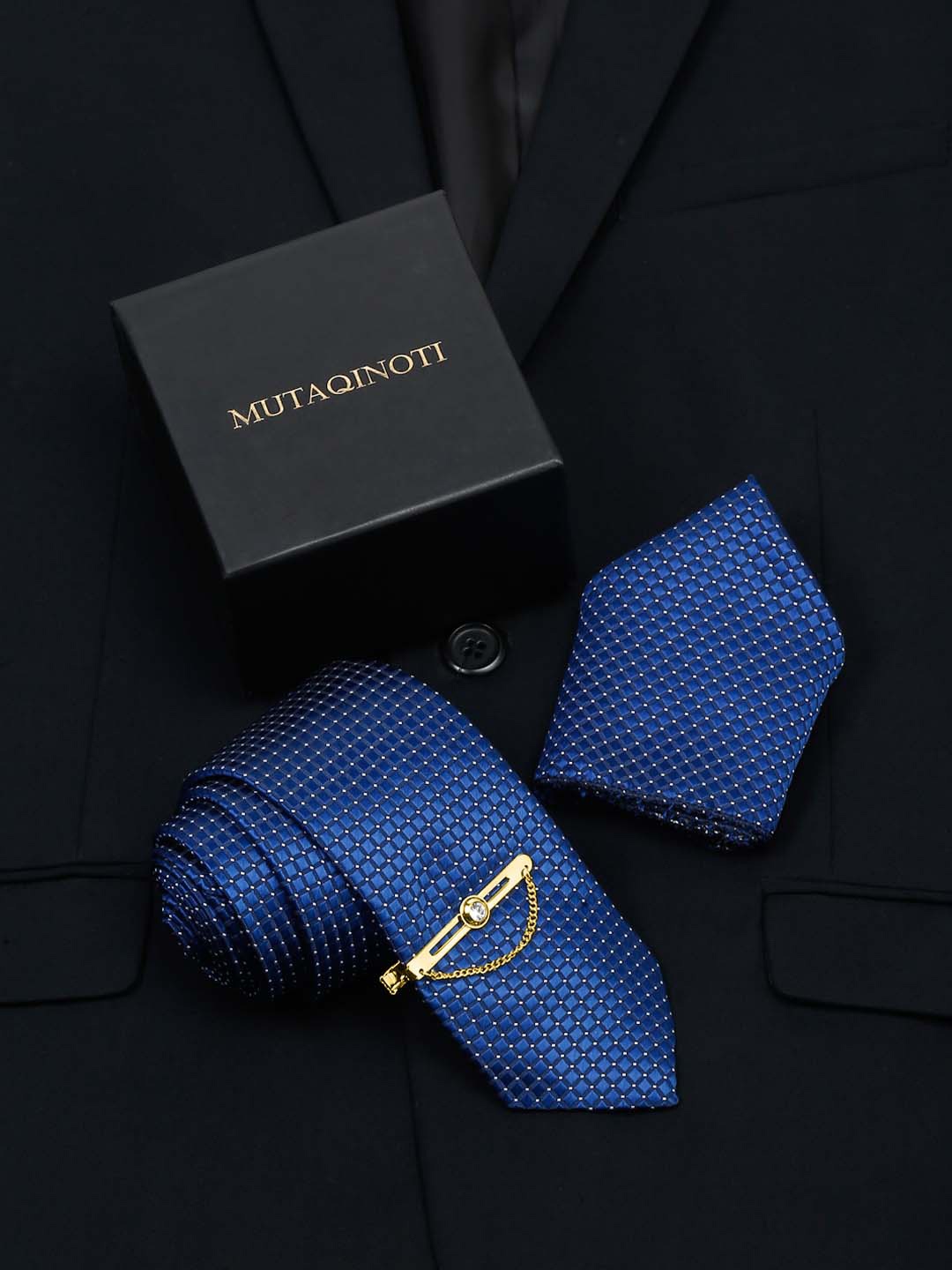 

MUTAQINOTI Men Silk Accessory Gift Set, Blue