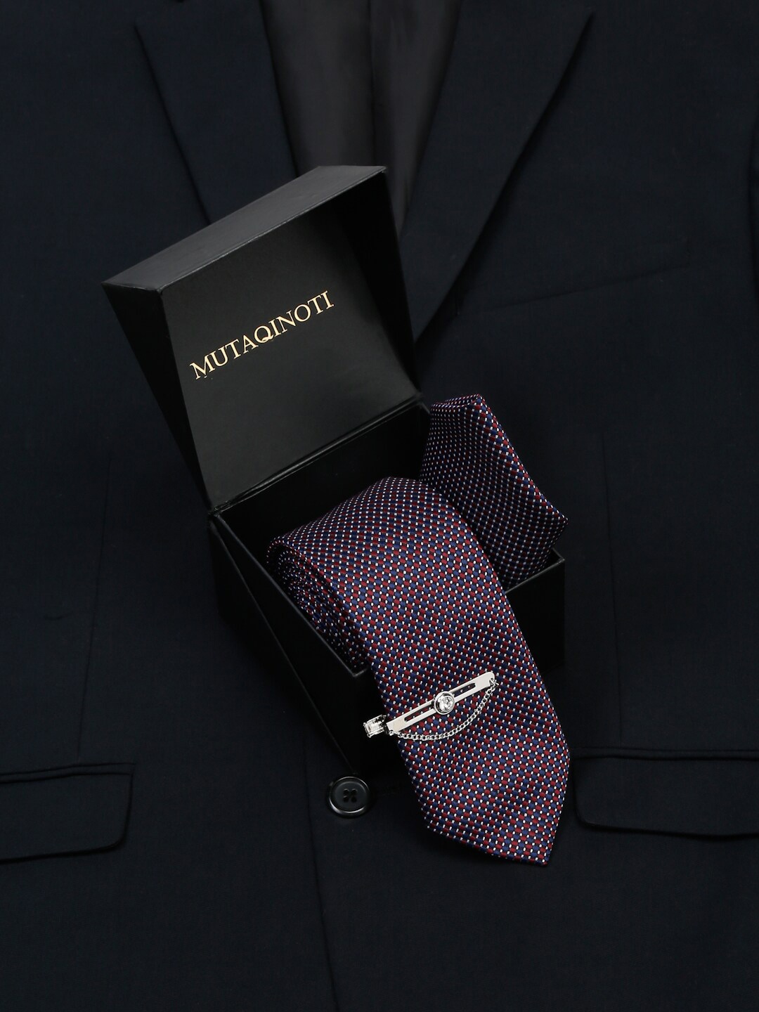 

MUTAQINOTI Men Silk Necktie Accessory Gift Set, Burgundy