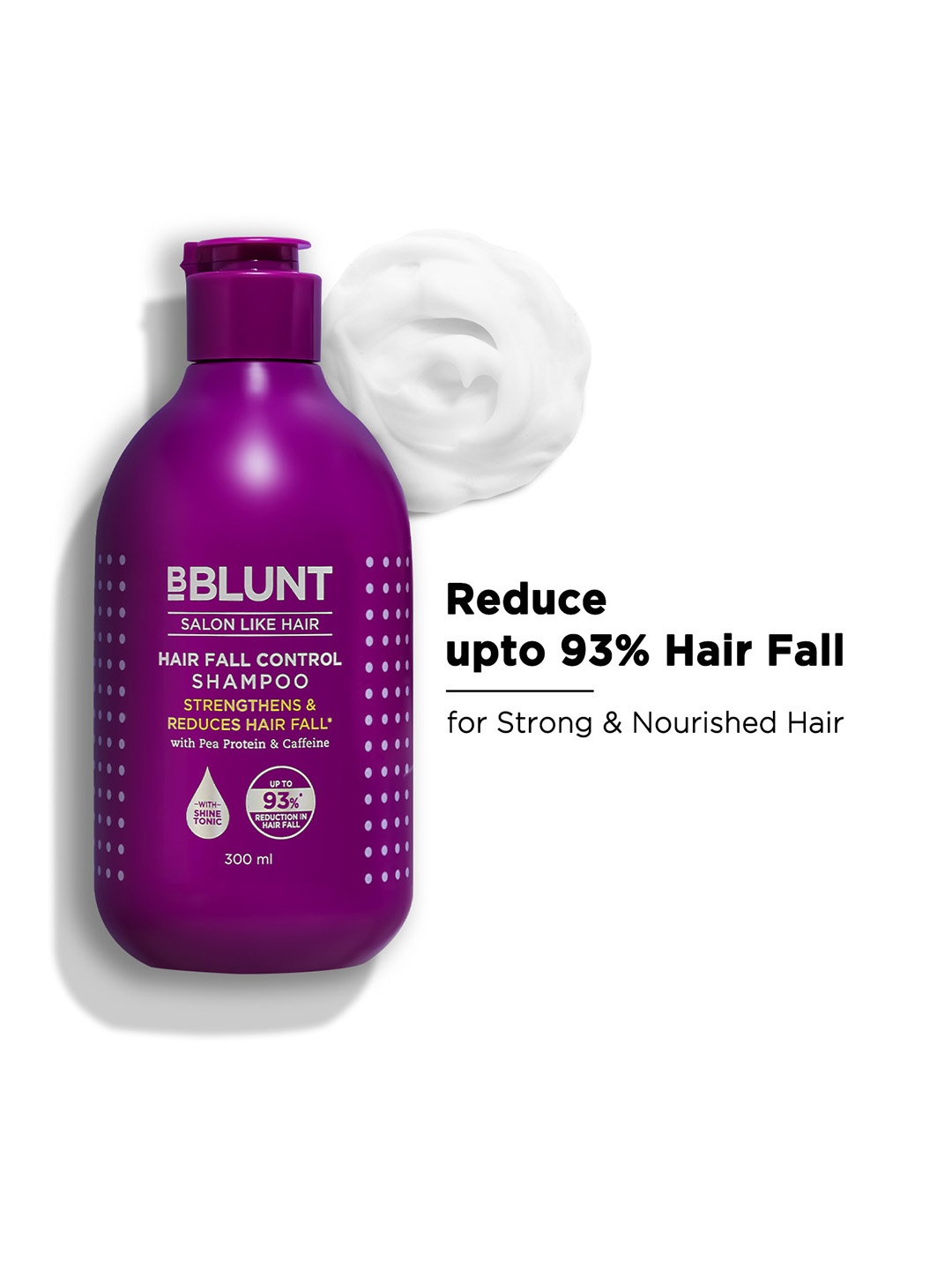 

BBLUNT Hair Fall Control Shampoo with Pea Protein & Caffeine - 300 ml, Purple