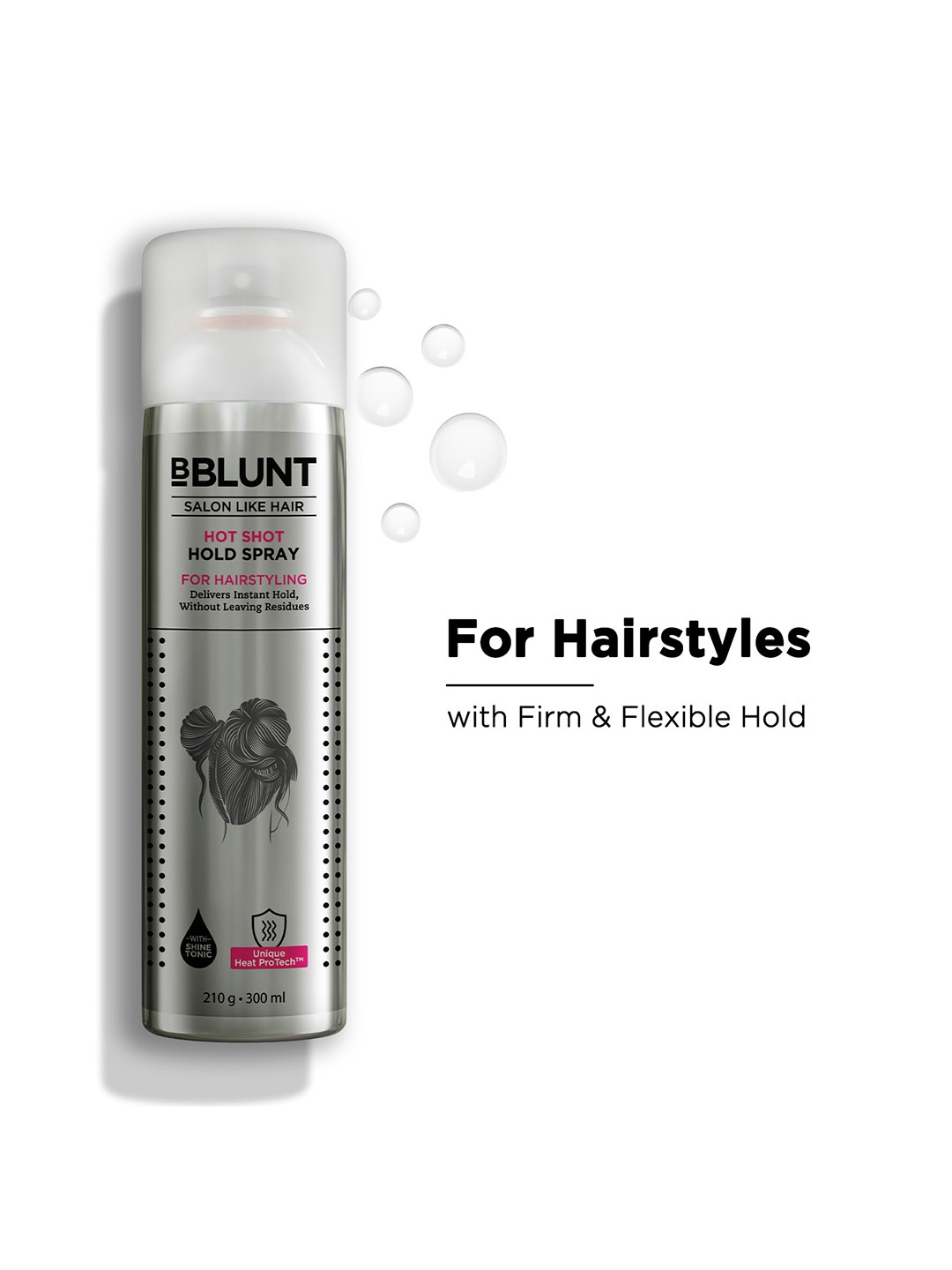 

BBLUNT Hot Shot Hold Hair Spray for Instant & Firm Hold - 300 ml, Silver