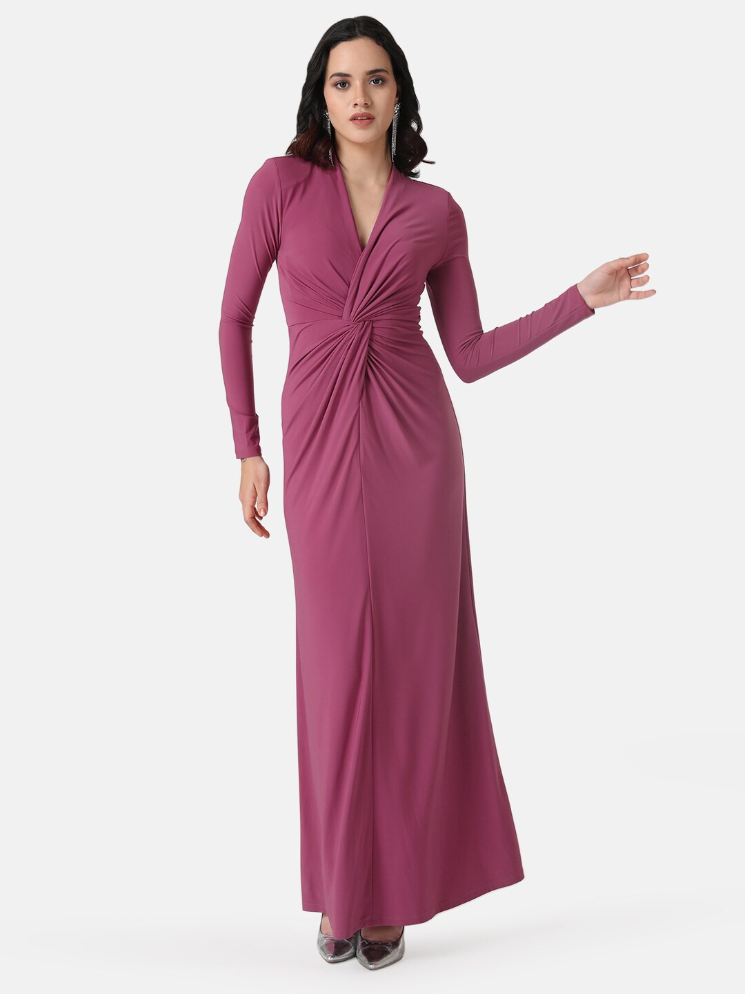 

Kazo Twist-Knot Detail Long Sleeves Maxi Dress, Pink