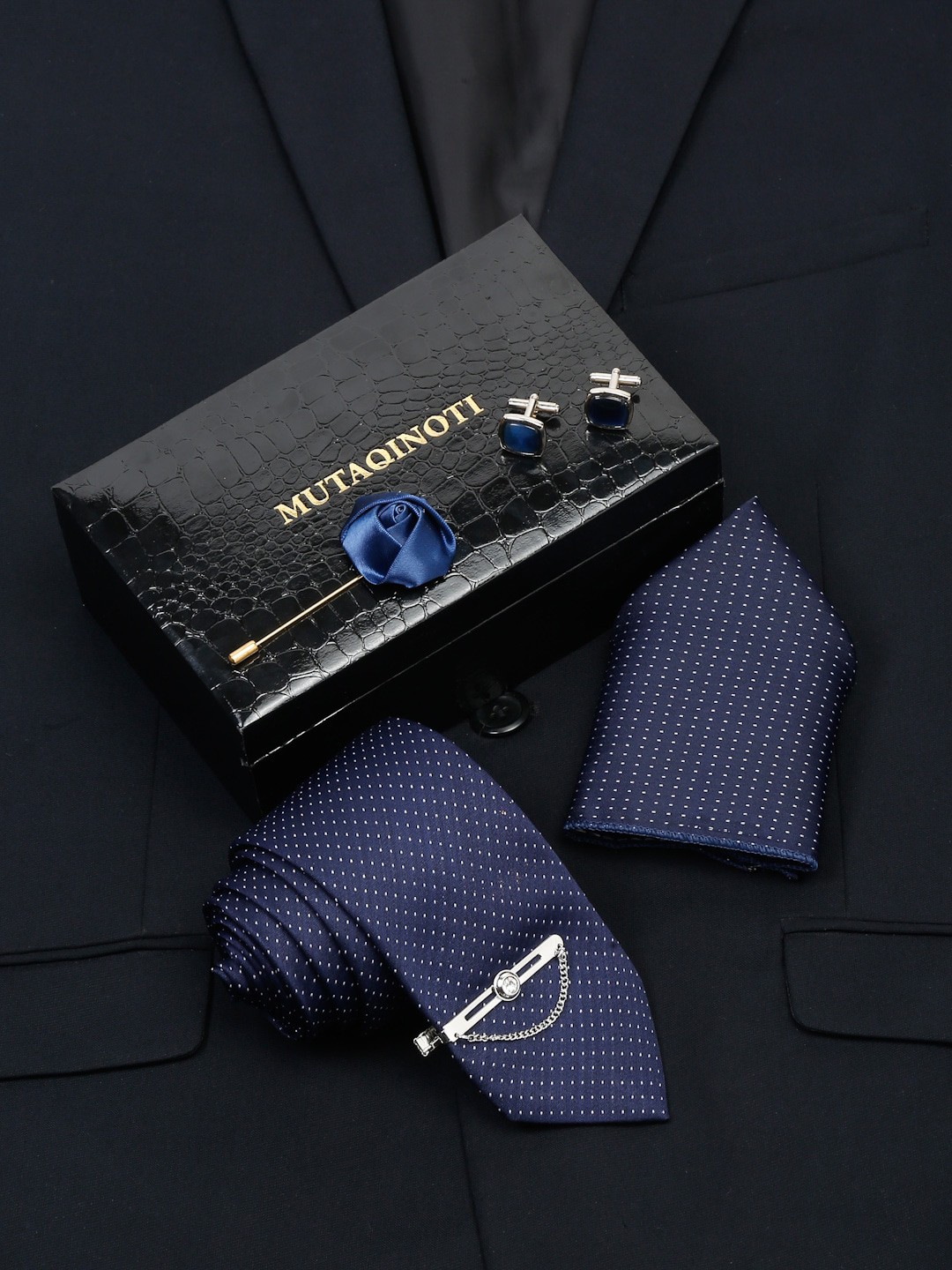 

MUTAQINOTI Men Carolina Blue Silk Necktie Accessory Gift Set