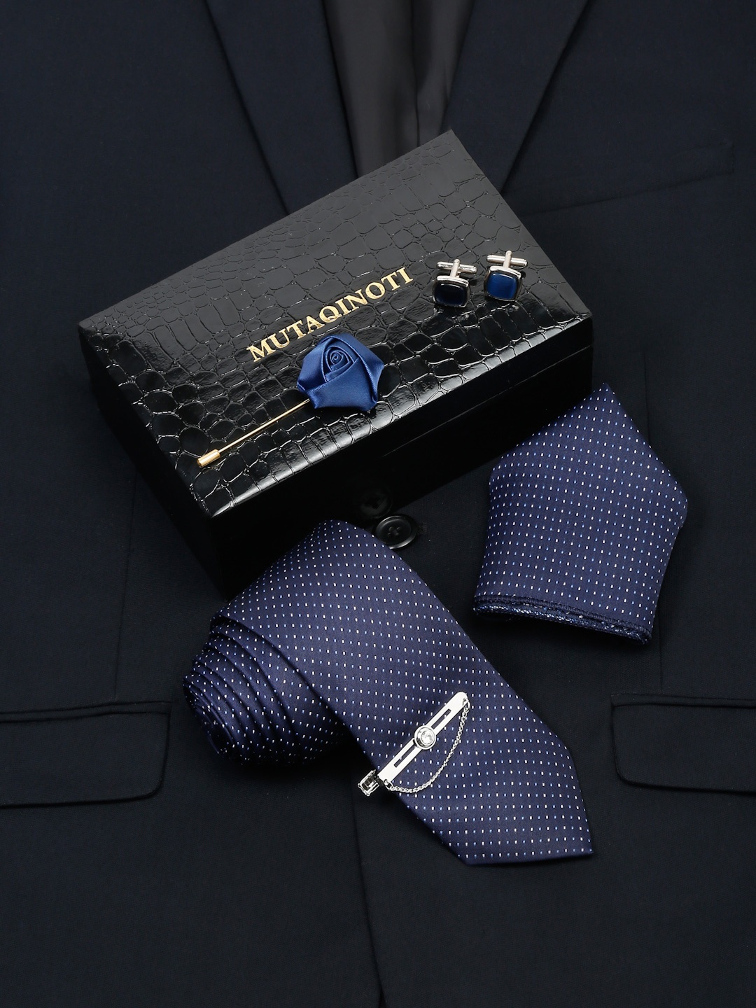 

MUTAQINOTI Men Silk Necktie Accessory Gift Set, Blue