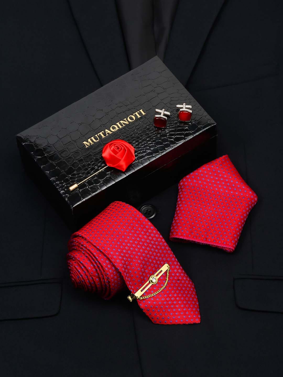 

MUTAQINOTI Men Formal Silk Accessory Gift Set, Red