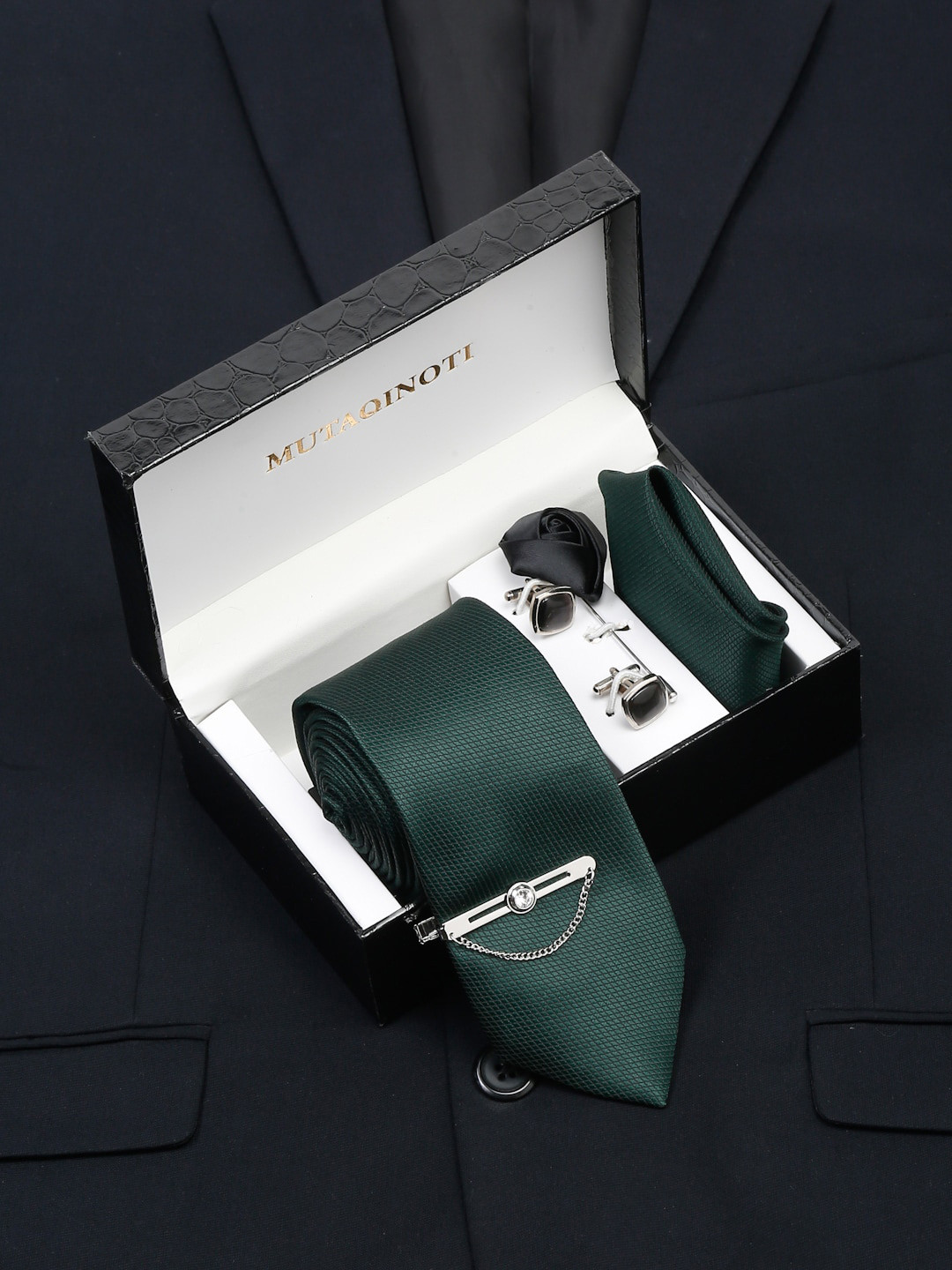 

MUTAQINOTI Men Formal Silk Accessory Gift Set, Green