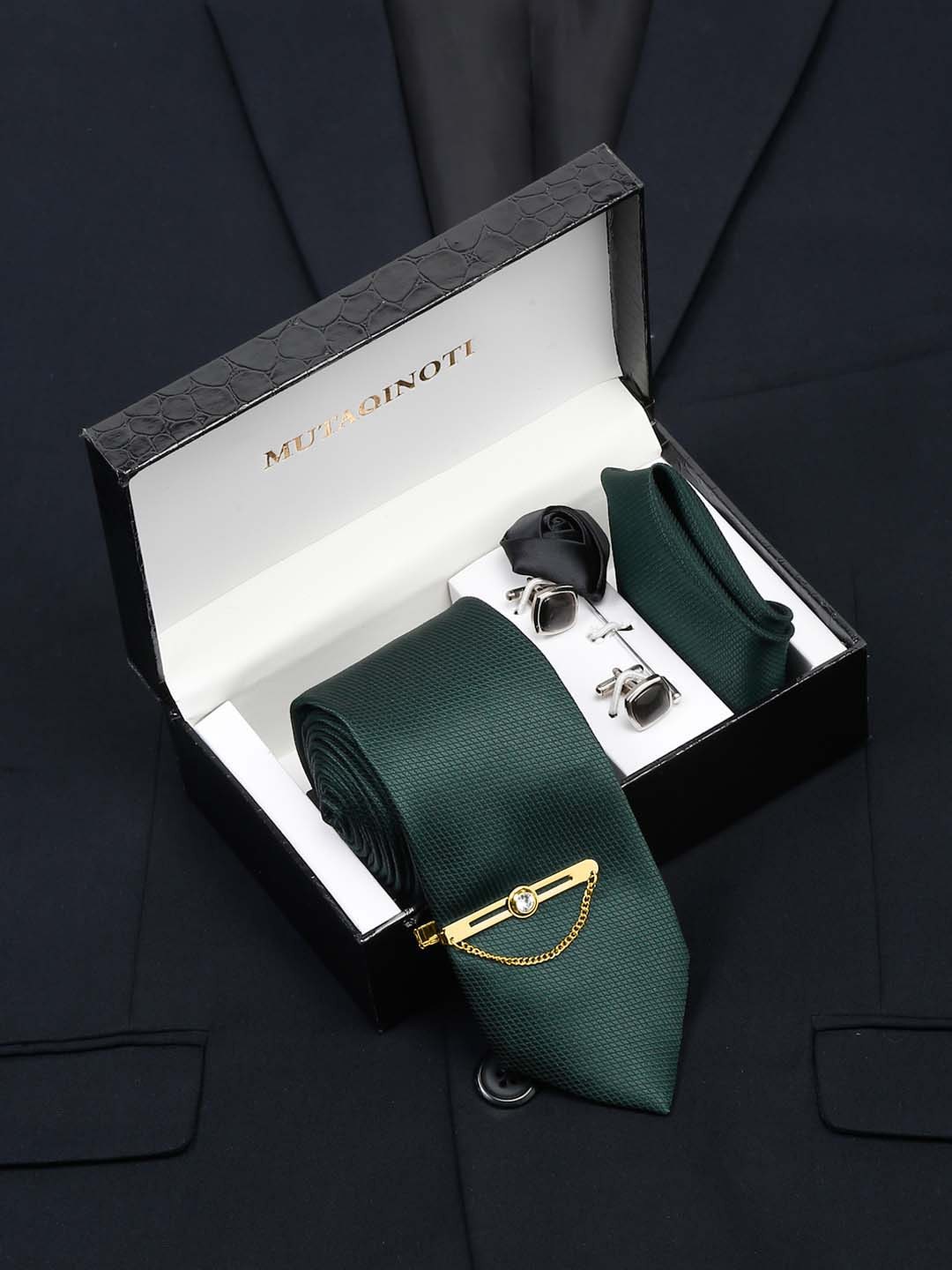 

MUTAQINOTI Men Silk Blend Necktie Accessory Gift Set, Green