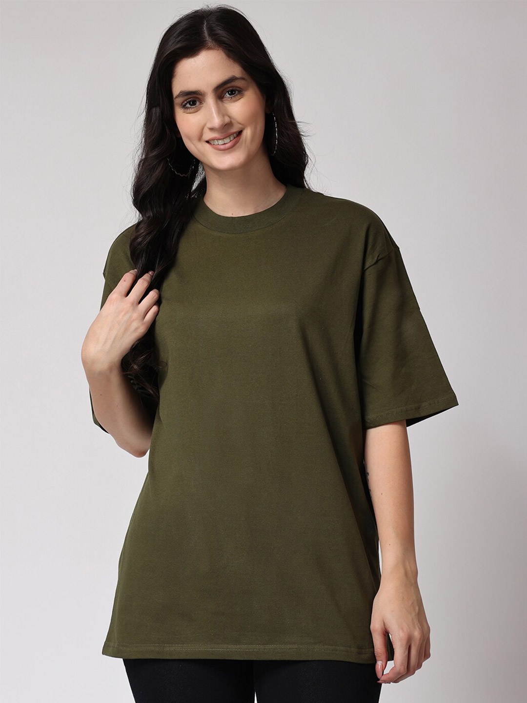 

The Label Bar Drop-Shoulder Cotton Oversized Fit T-shirt, Olive