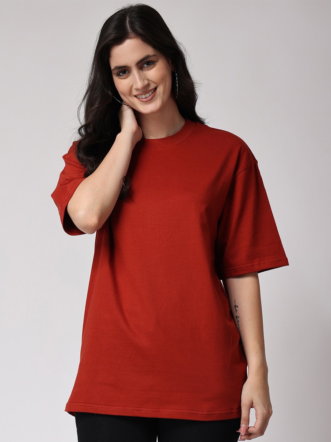 

The Label Bar Drop-Shoulder Cotton Loose Fit T-shirt, Rust