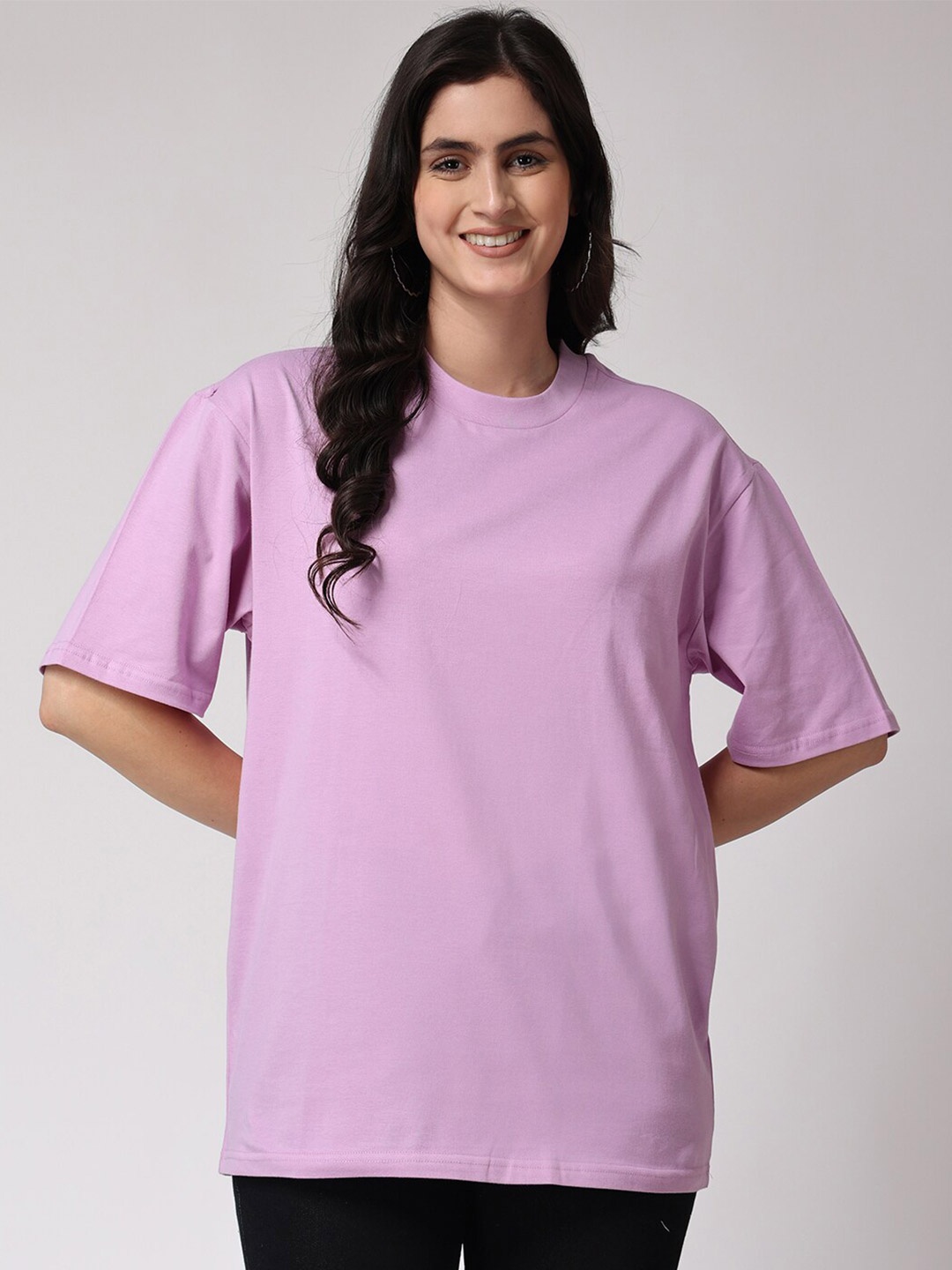 

The Label Bar Drop-Shoulder Cotton Oversized Fit T-shirt, Lavender