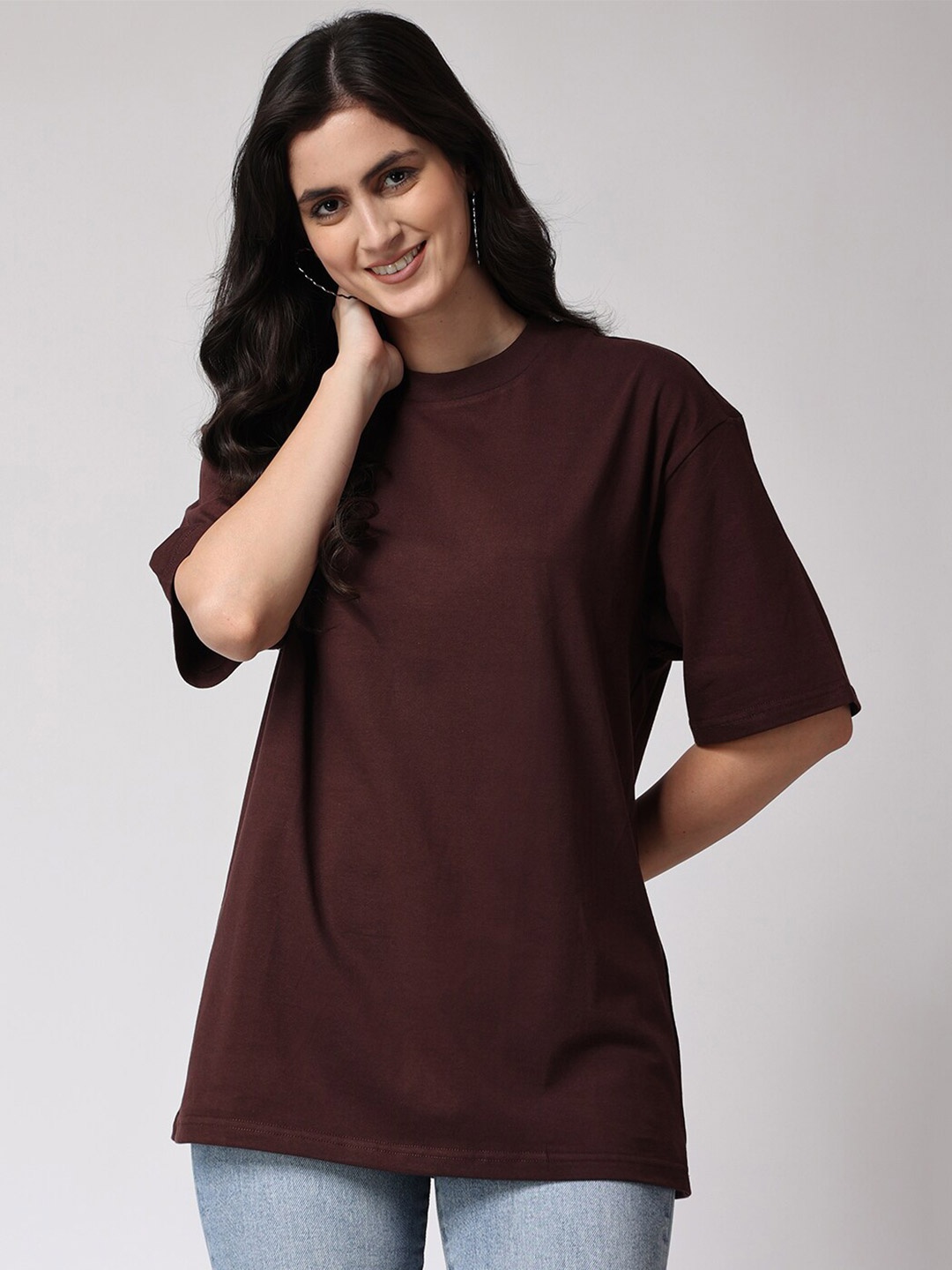 

The Label Bar Drop-Shoulder Cotton Oversized Fit T-shirt, Brown