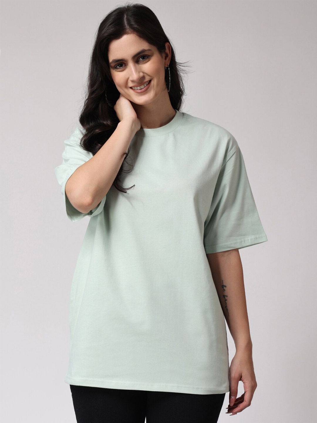 

The Label Bar Drop-Shoulder Cotton Oversized Fit T-shirt, Green