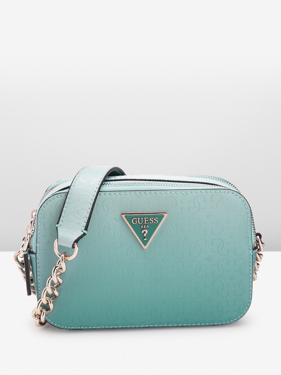 

GUESS Women Brand Logo Textured Structured Sling Bag, Blue