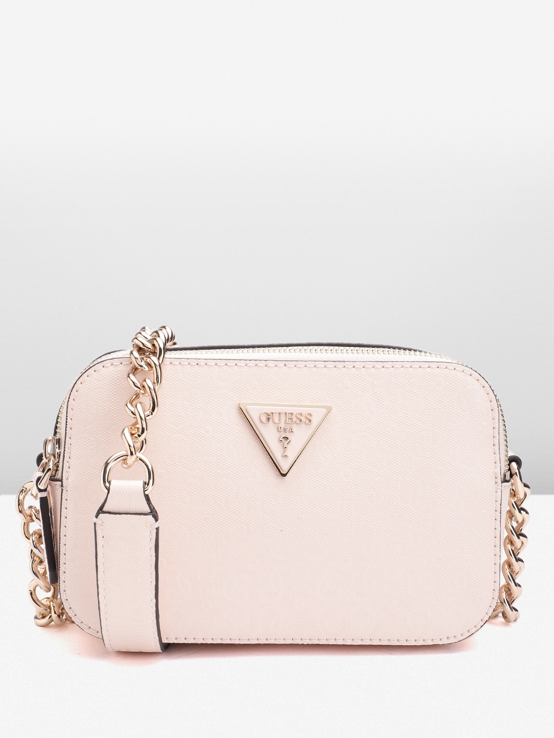 

GUESS Women Brand Logo Textured Structured Sling Bag, Pink