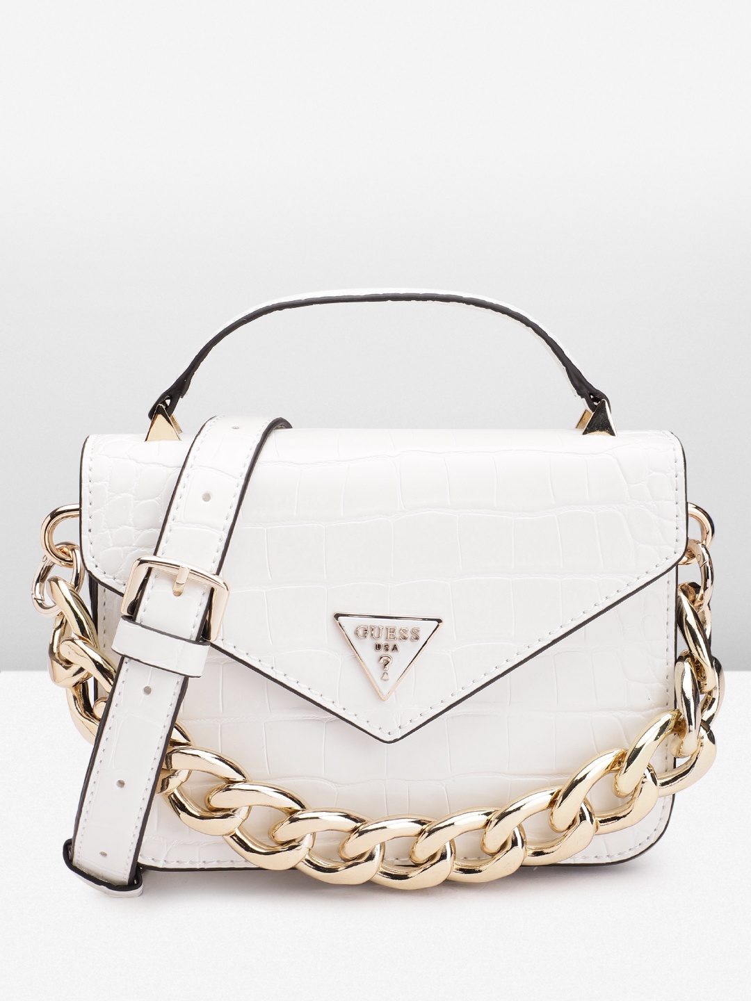

GUESS Women Croc Textured Structured Handheld Bag, White