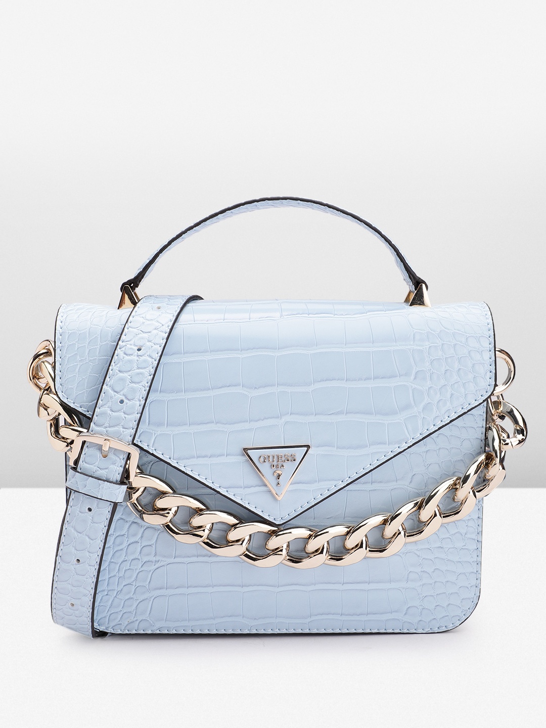 

GUESS Women Croc Textured Structured Handheld Bag, Blue