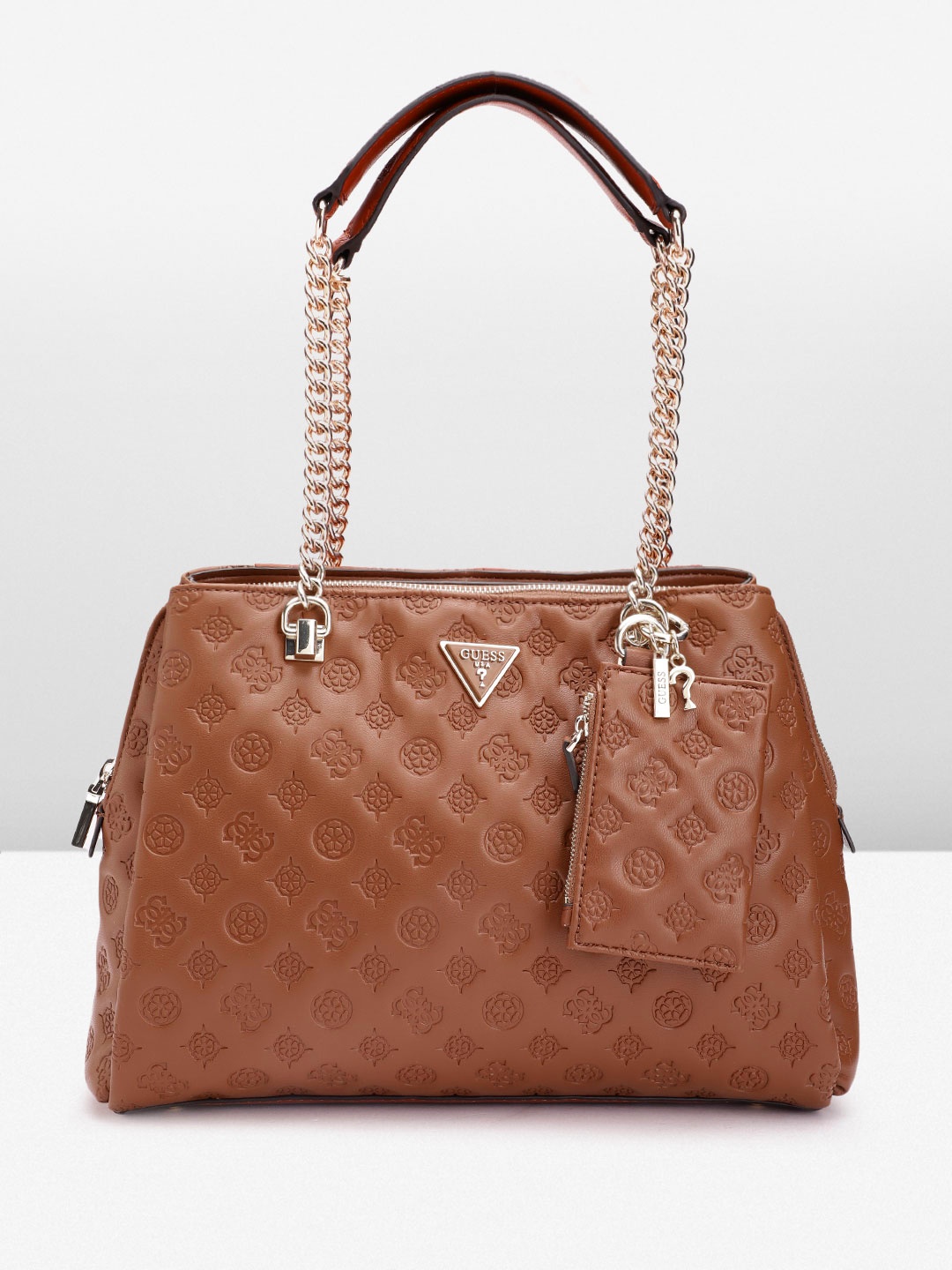 

GUESS Women Floral Textured Structured Shoulder Bag, Brown